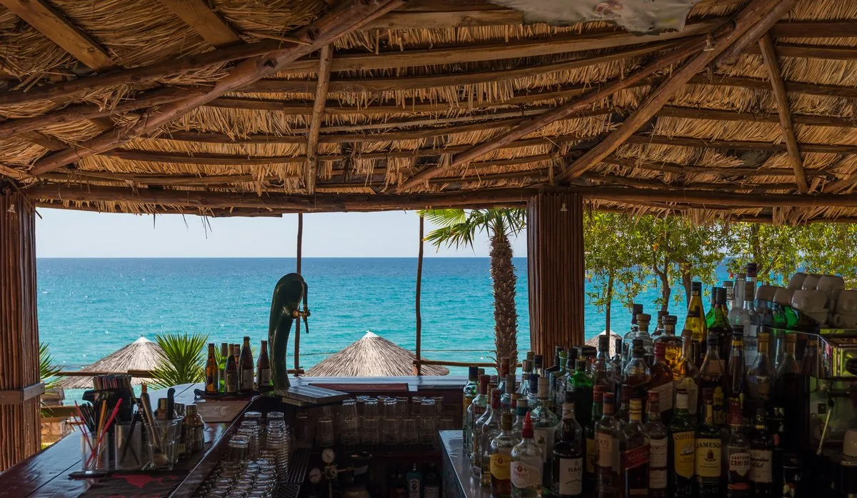 View from behind Kudu's bar out over the turquoise Aegean